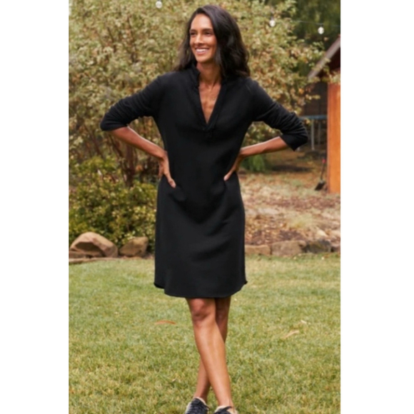 New Frank & Eileen Nicole Black Pure Cotton Long Sleeve Henley Dress M